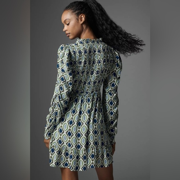 By Anthropologie Long-Sleeve V-Neck Ruffle Mini Dress Women’s Size Small Boho - Picture 3 of 9